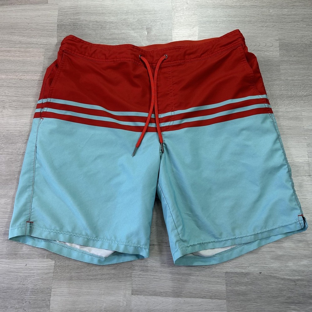 Fair Harbor Shorts Mens XL Blue Stripe Drawstring Elastic Waist Swim Trunks